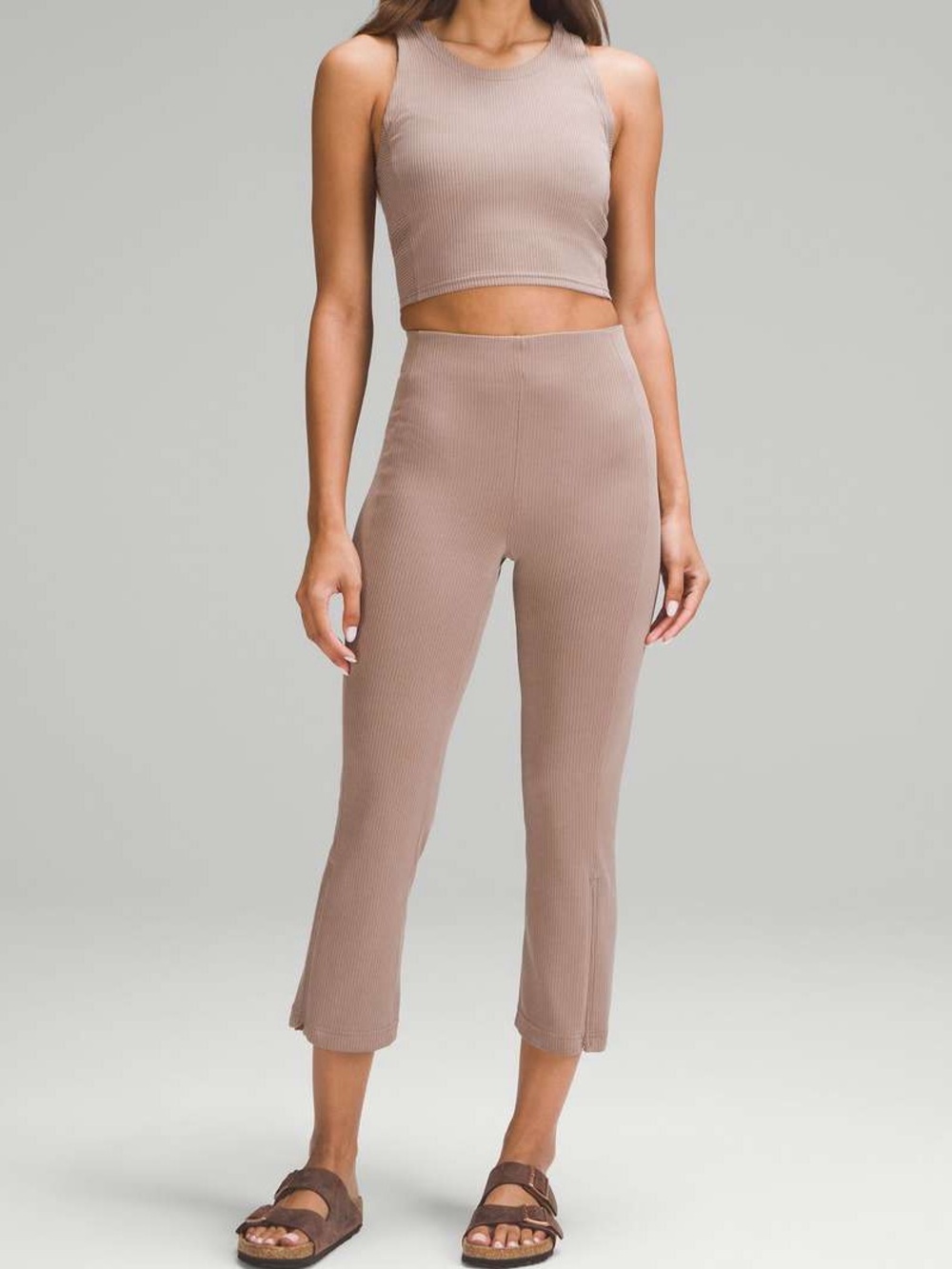 Lululemon Ribbed Softstreme Zip-Leg High-Rise Cropped Pant Taupetastic size 10